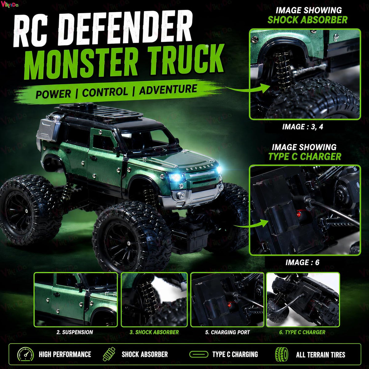 VikriDa RC Defender Rock Climbing Car for Kids