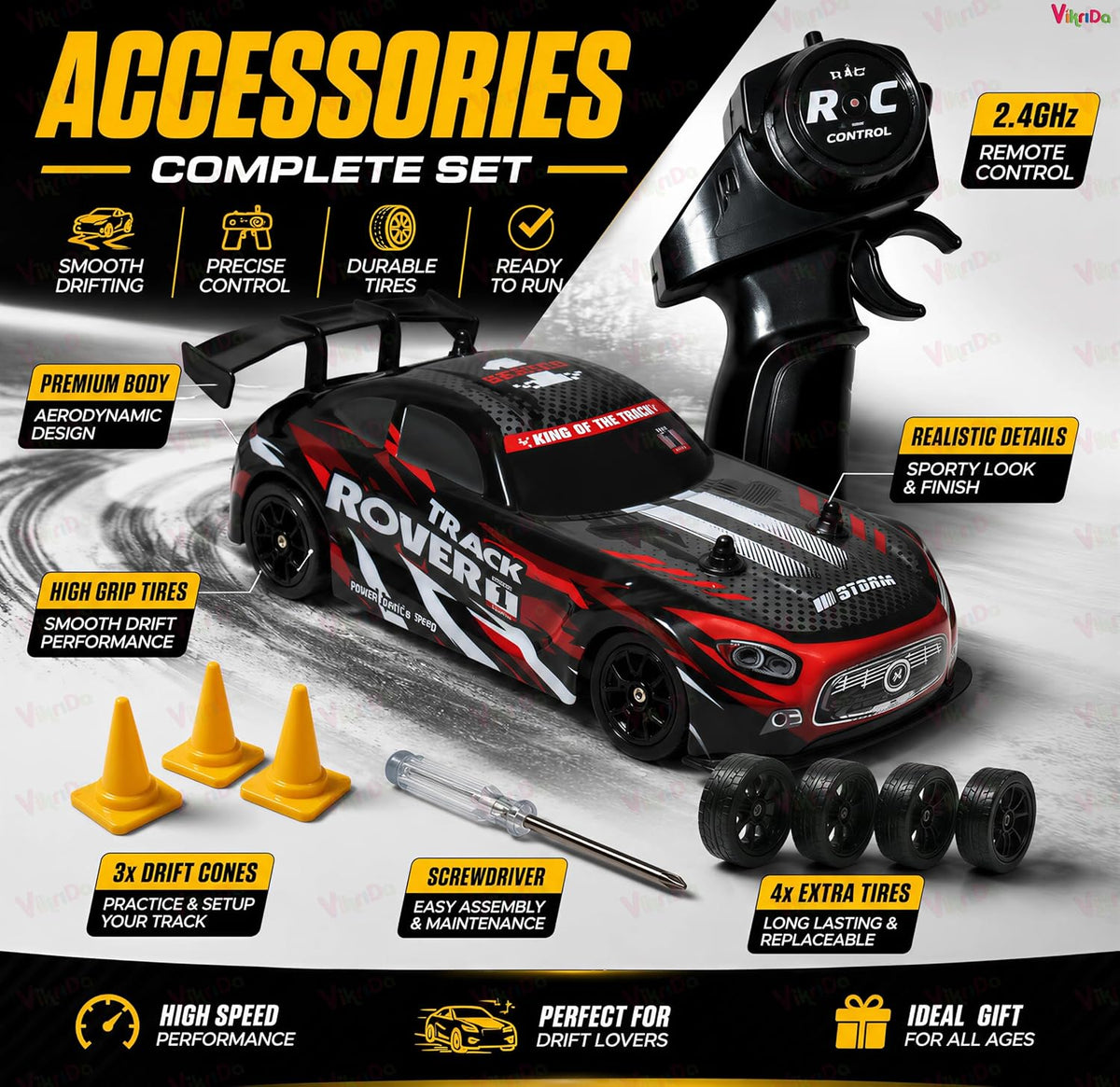 VikriDa Red RC Rapid Drift Car – Remote Control Drift Toy for Kids