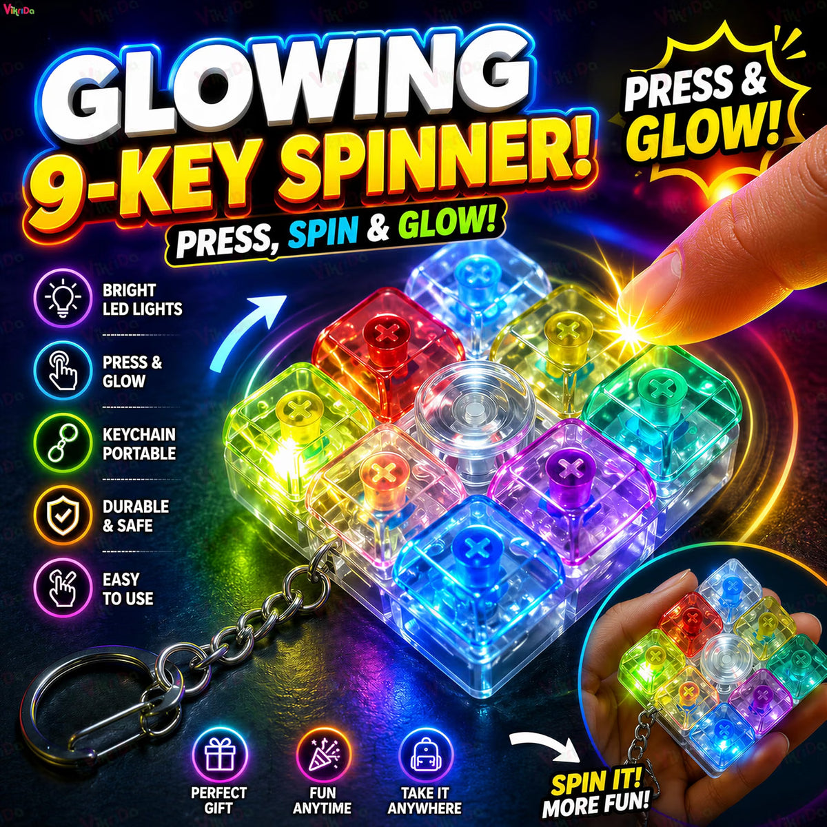 VikriDa LED Keyboard Fidget Keychain Toy