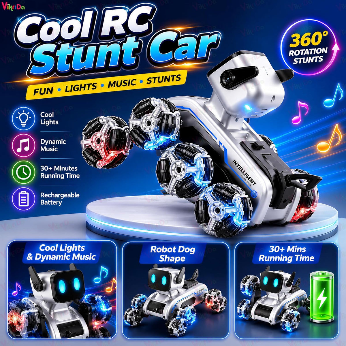 VikriDa Stunt Eight-Wheel Robot Dog for Kids