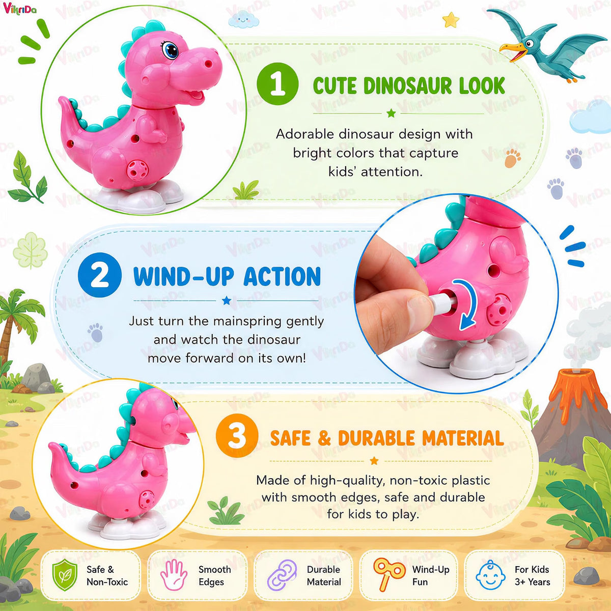 VikriDa 3 Pcs Wind-Up Animal Toys