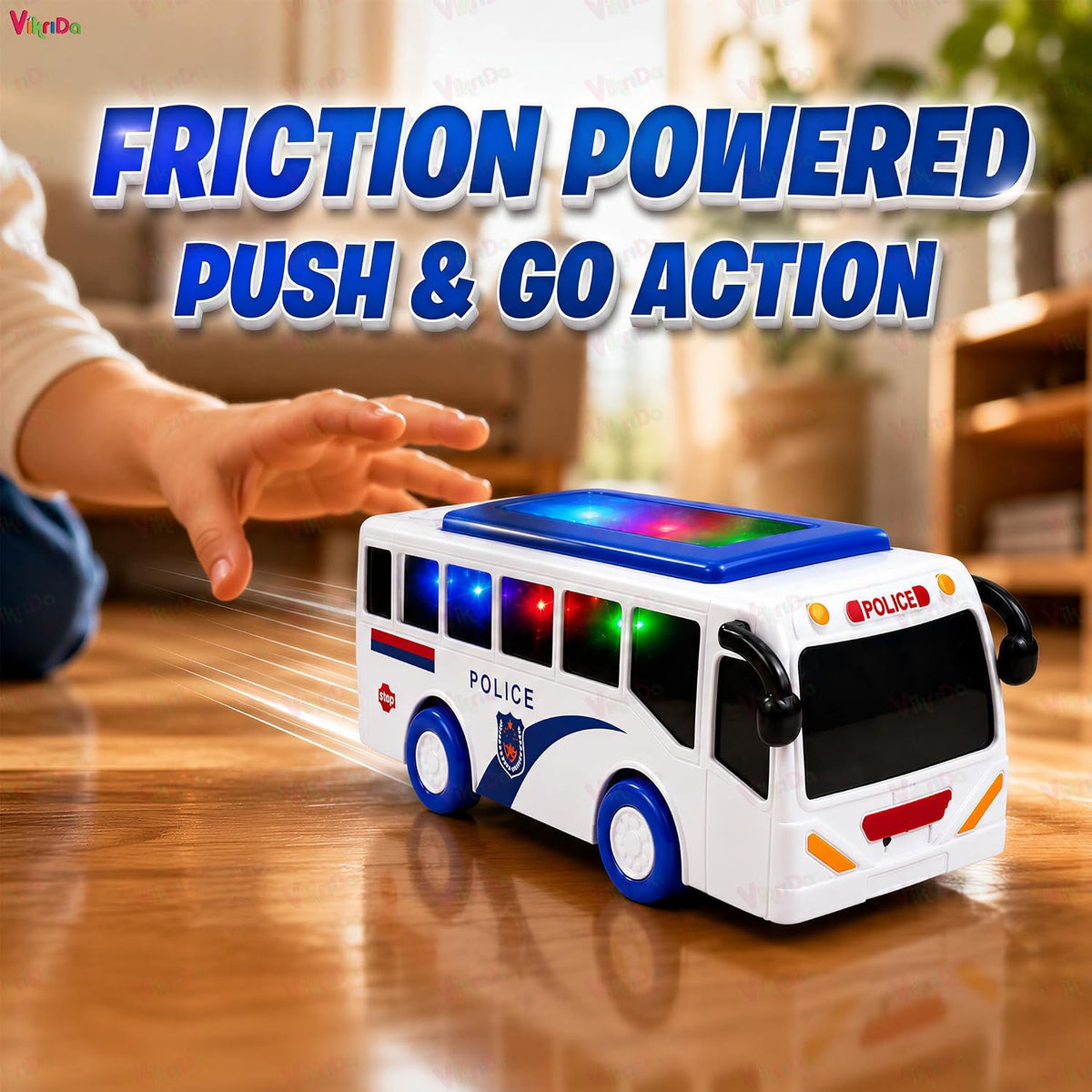 VikriDa Friction Powered Police Bus Toy