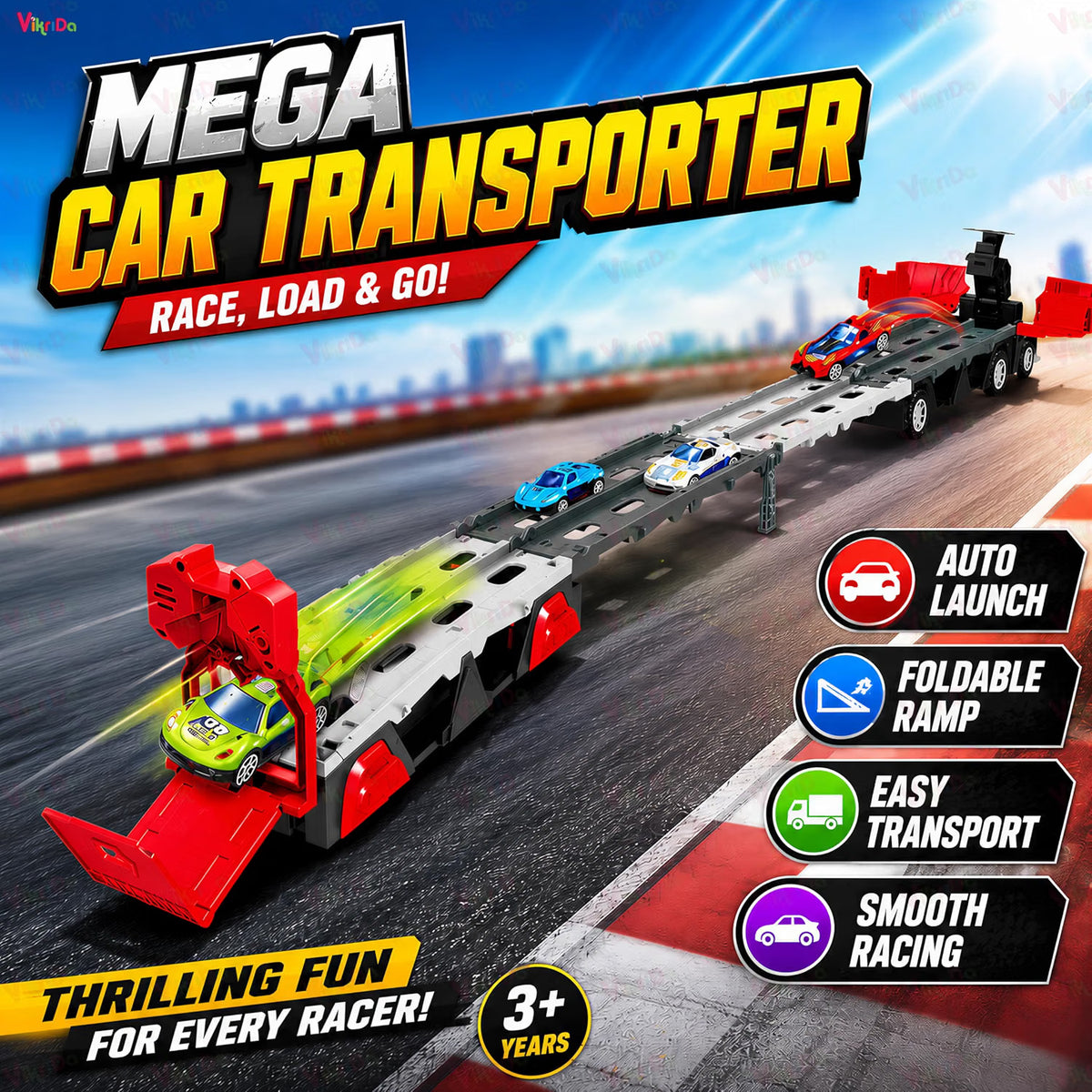 VikriDa Big Hauler Fire Truck Race Set