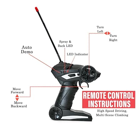 VikriDA Remote Control car with Mist Smoke Spray Function 1:18 Rock Crawler 2 WD High Speed Rechargeable Off-Road Monster Truck 45° Angle Climbing Car Toy for Kids - Red Color