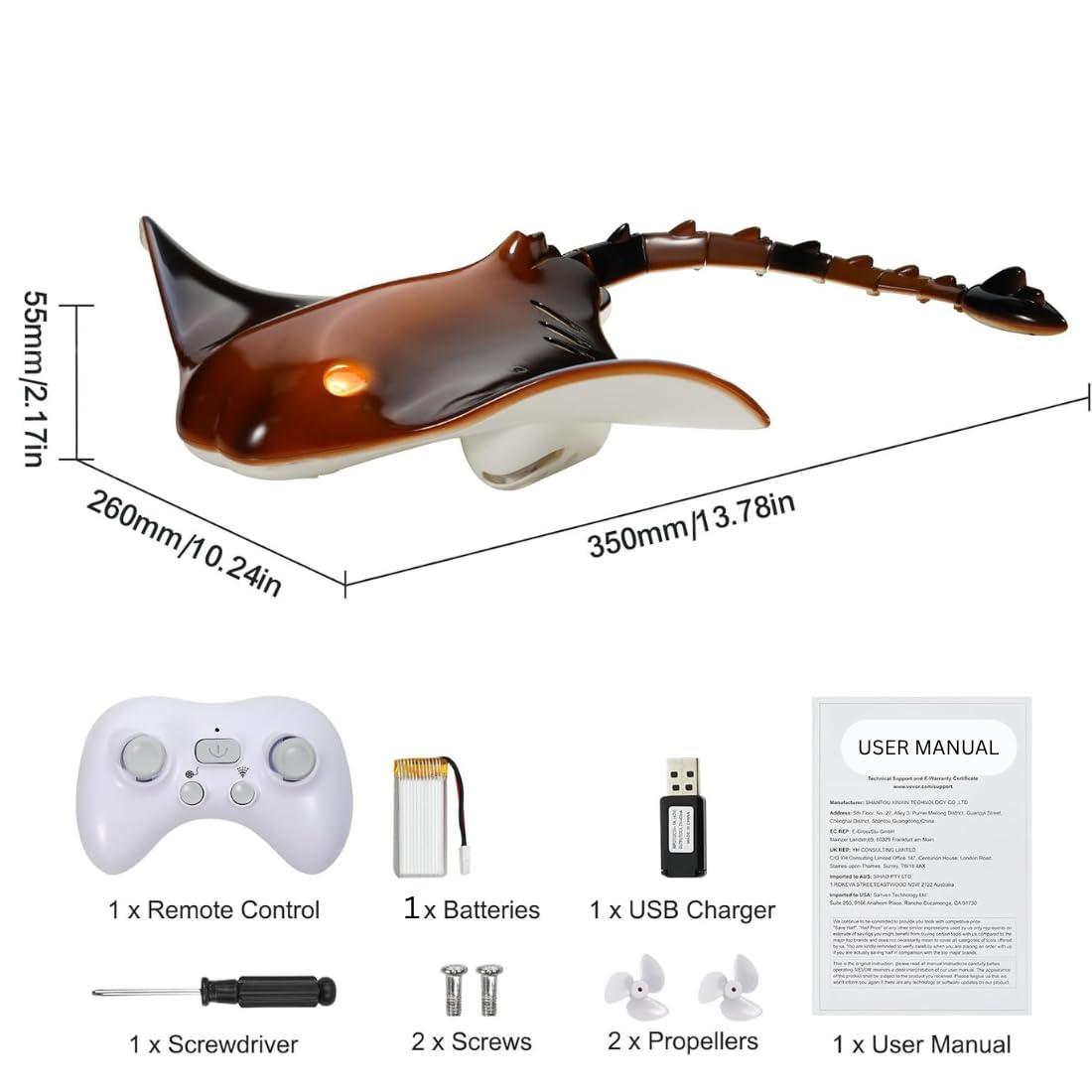 VikriDa RC Swimming Stingray Fish – Remote Control Swimming Fish Toy