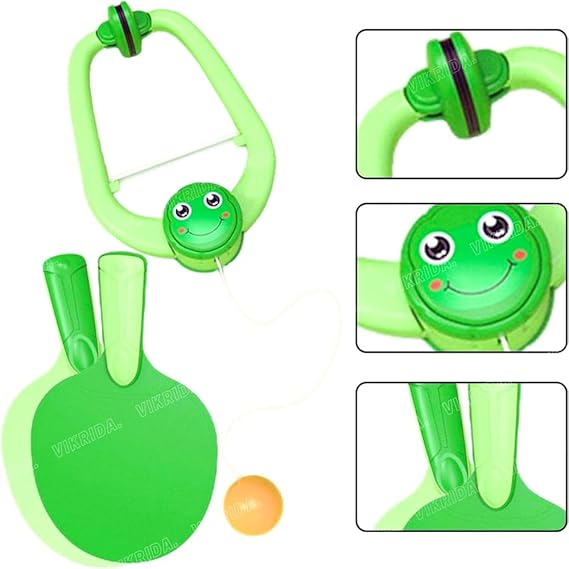 VikriDA Hanging Table Tennis Self Training Indoor Gaming 2 Racket & 3 Practice Ball Portable - Double Sparring Hanging Toys Parent Child Interaction Indoor Toys - Frog Hanging Table Tennis