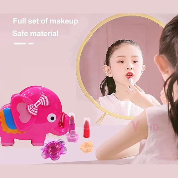 Vikrida Kids Makeup Kit for Girls Princess Real Washable Cosmetic Pretend Play Toys, Safe & Non-Toxic , Water Washable , Ideal Girls Gift for Parties and Makeovers. ( Elephant Shape )