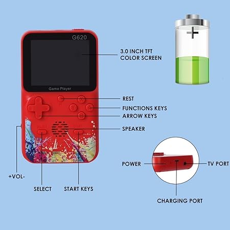 VikriDA New Edition Handheld,Retro Video Game Console,SUP+ Game Box 500 in 1: Trendy Console,Super Wide LCD,6 hrs Continuous Gameplay -USB Rechargeble(Multicolor)