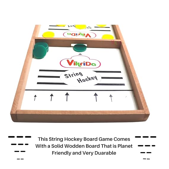 Vikrida Wooden String Hockey Game Sling Puck Board (59Cm), Tabletop Slingshot Games Toys for Boys and Girls for All Age