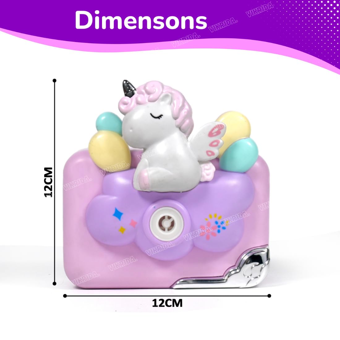 Vikrida Camera Bubble Machine for Kids - Camera Shaped Bubble Toy with Neck Strap and 1 bottle Solution - Small Bubble Machine for Kids with Sounds, Music, and Lights for Extra Fun for Kids - Unicorn