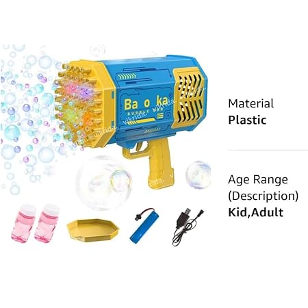 Vikrida 69 Hole Automatic Bazooka Bubble Gun for Kids with Colorful Lights & Colourful Bubble - Yellow