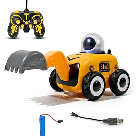 VikriDA Remote Control Excavator, Rc Construction Tractor With Lights | Birthday Gifts For Kids -Excavator Truck,Yellow