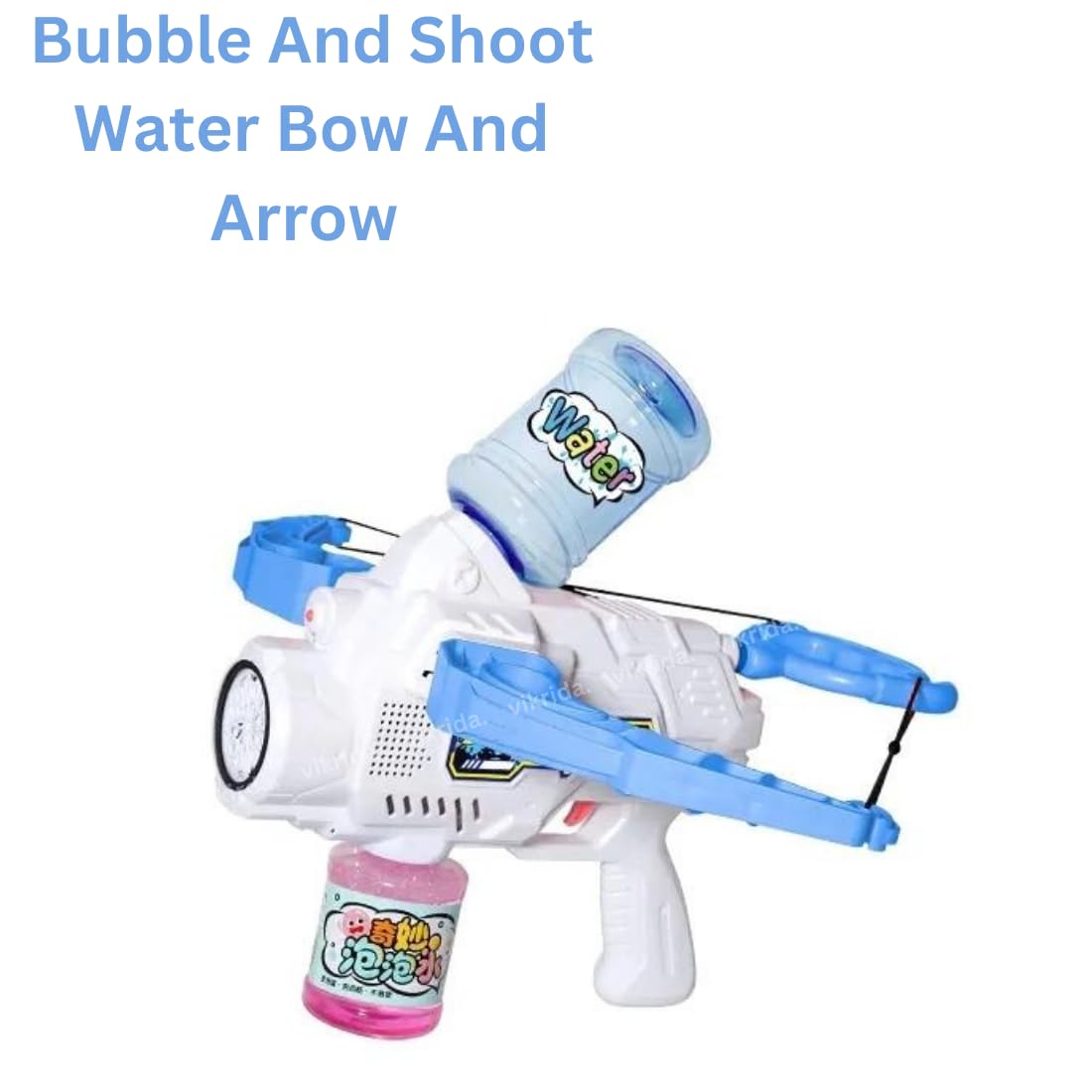 VikriDA 2-in-1 Light up Crossbow Bubble Blower Gun | Electric Bubble Machine Toy Set for Kids Boys and Girls, Blue