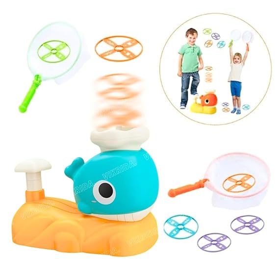 VikriDA Disc Launcher, Flying Disc Launcher Toy, Step-On Flying Saucer Launch Toy Set Backyard Games and Activities for Children & Family (Whale)