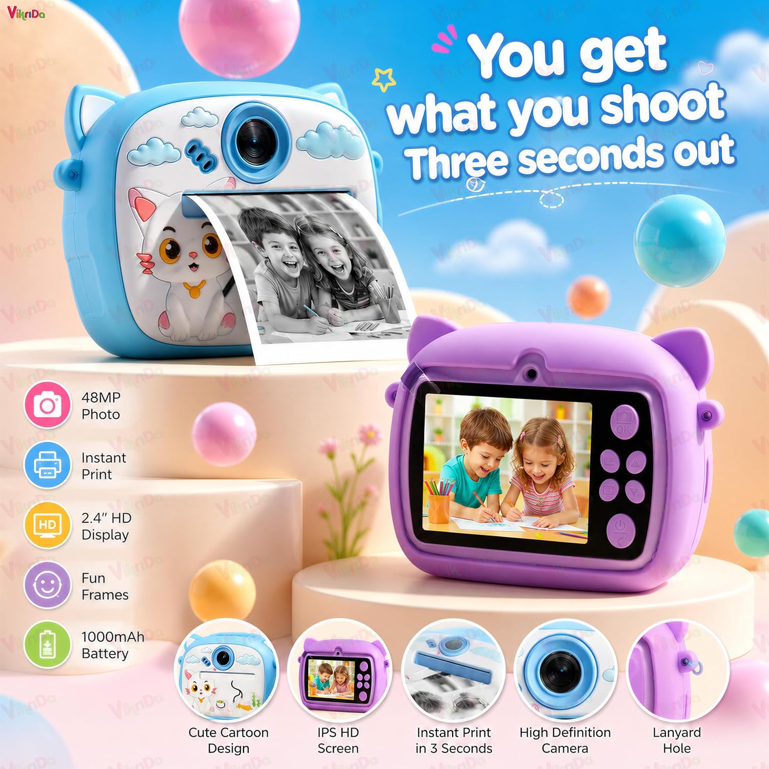 VikriDA Kids Instant Print Camera
