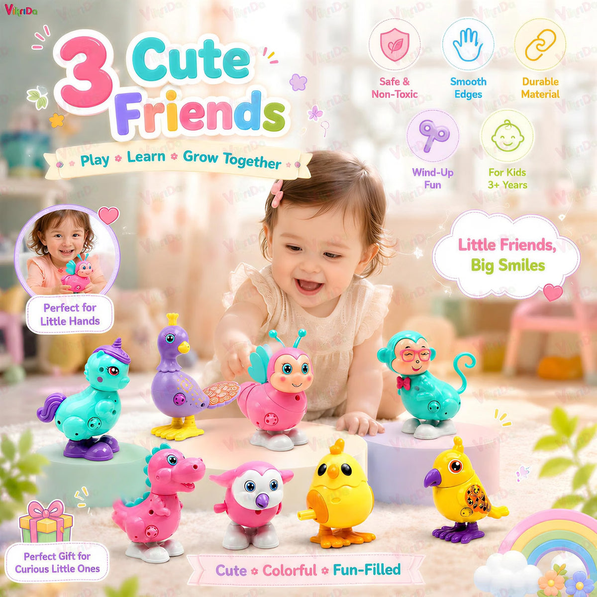 VikriDa 3 Pcs Wind-Up Animal Toys