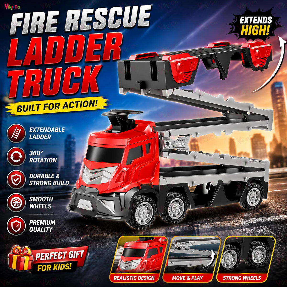 VikriDa Big Hauler Fire Truck Race Set