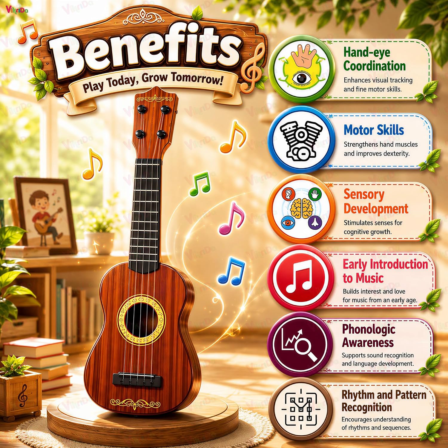 VikriDA Mini Guitar Music Learning Toy