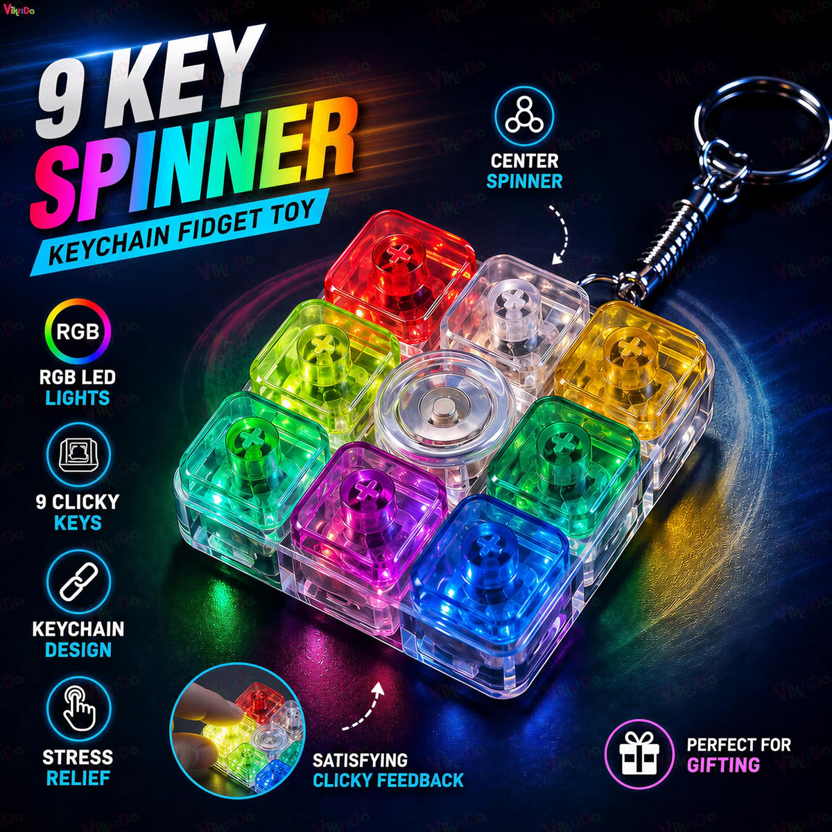 VikriDa LED Keyboard Fidget Keychain Toy