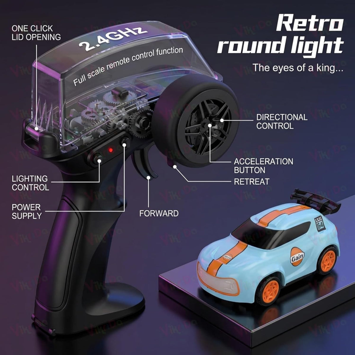 VikriDa Blue Orange 1:64 Mini RC Drift Car for Kids