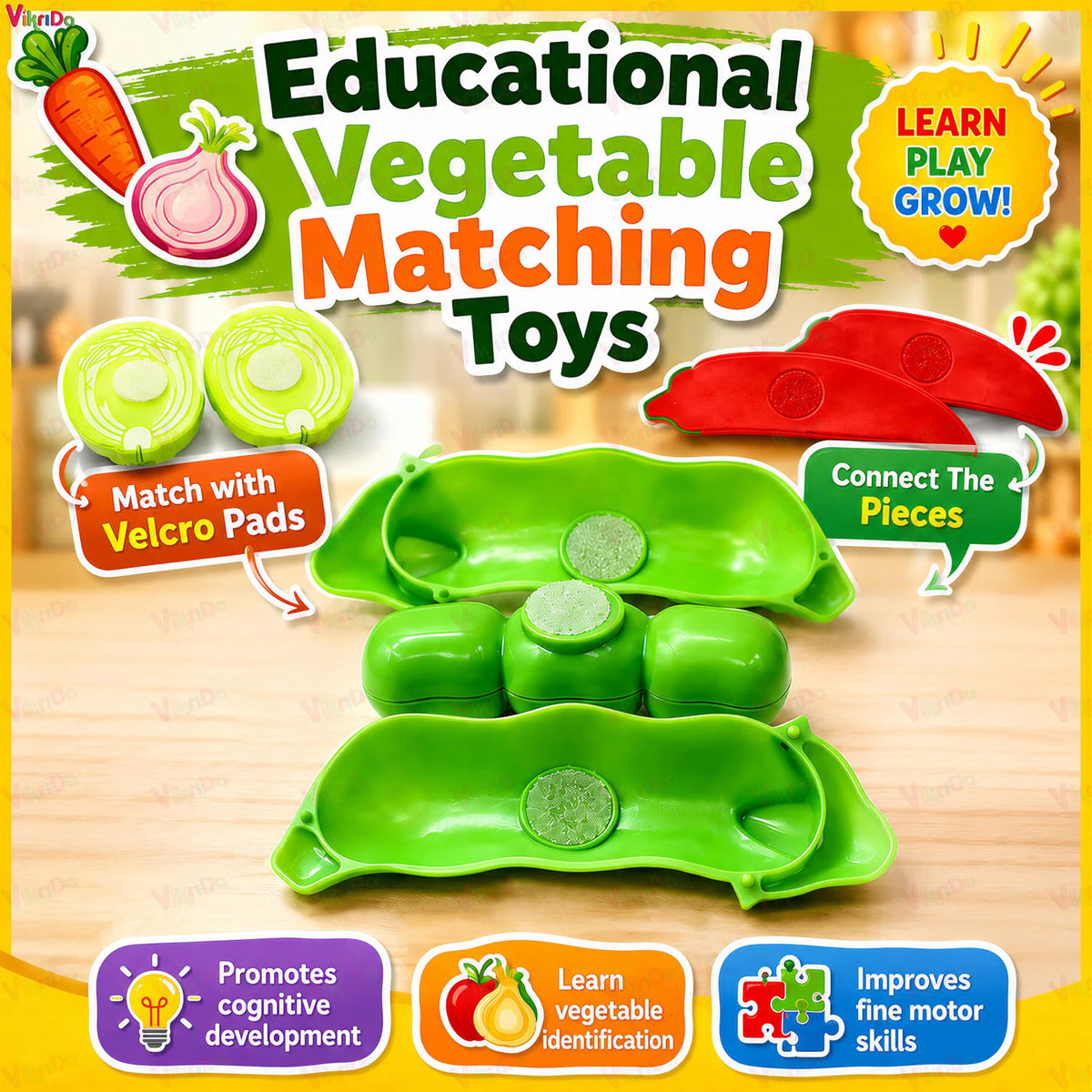 VikriDa Wooden Vegetable Cutting Pretend Play Set