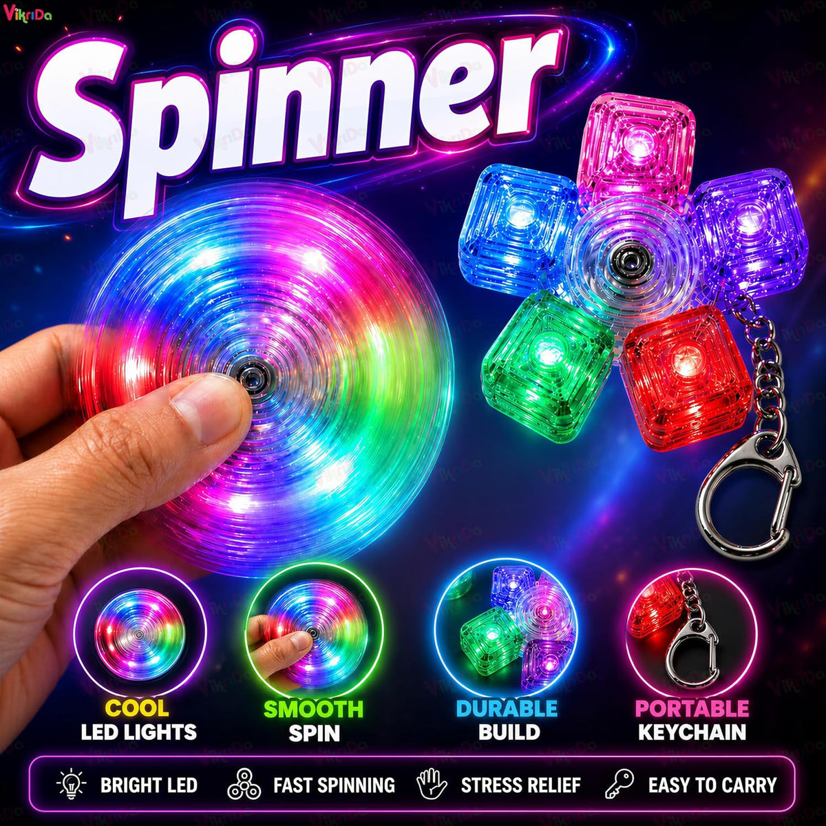 VikriDa 5-Key LED Keyboard Fidget Keychain
