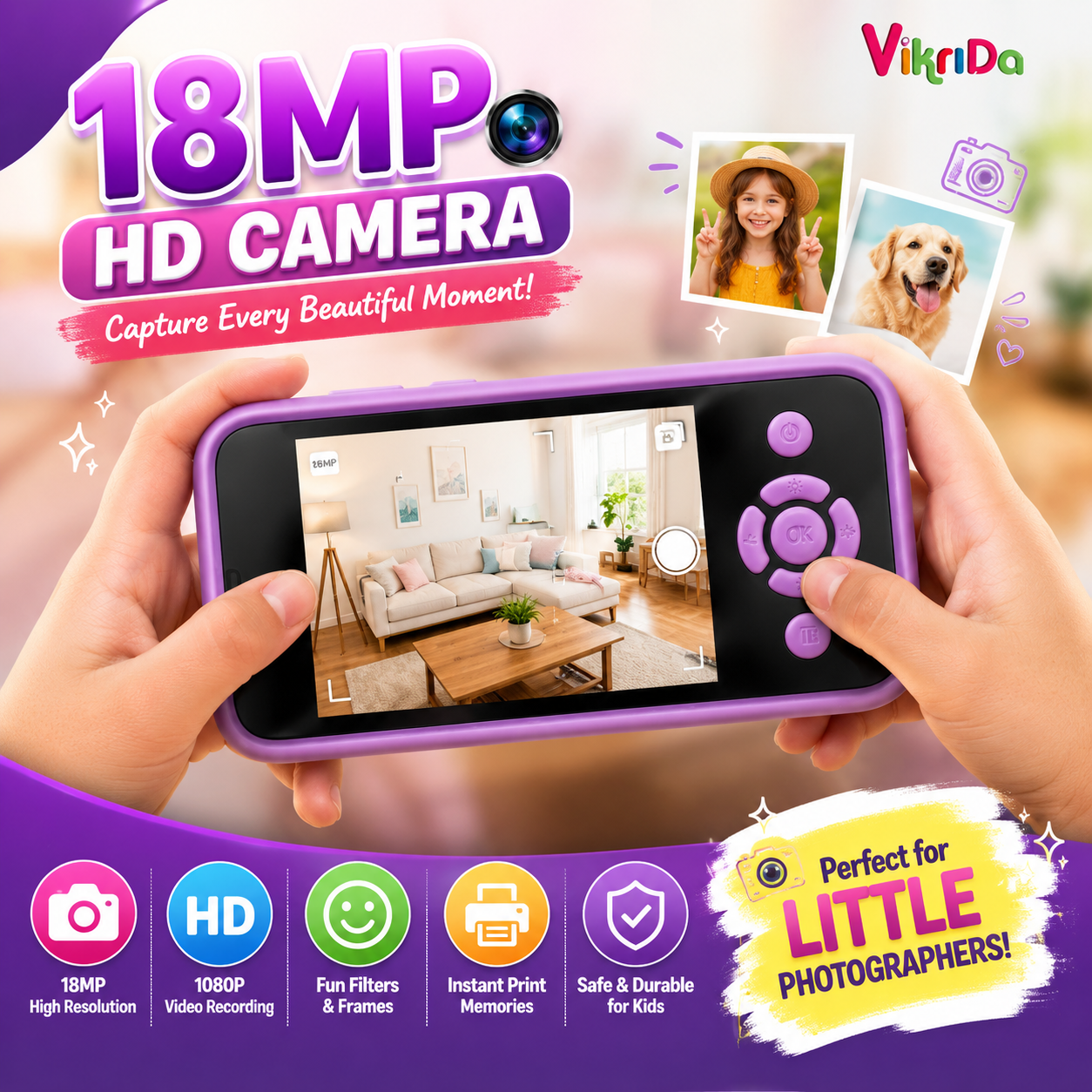 VikriDA Kids Smart Toy Phone with Camera (Purple)