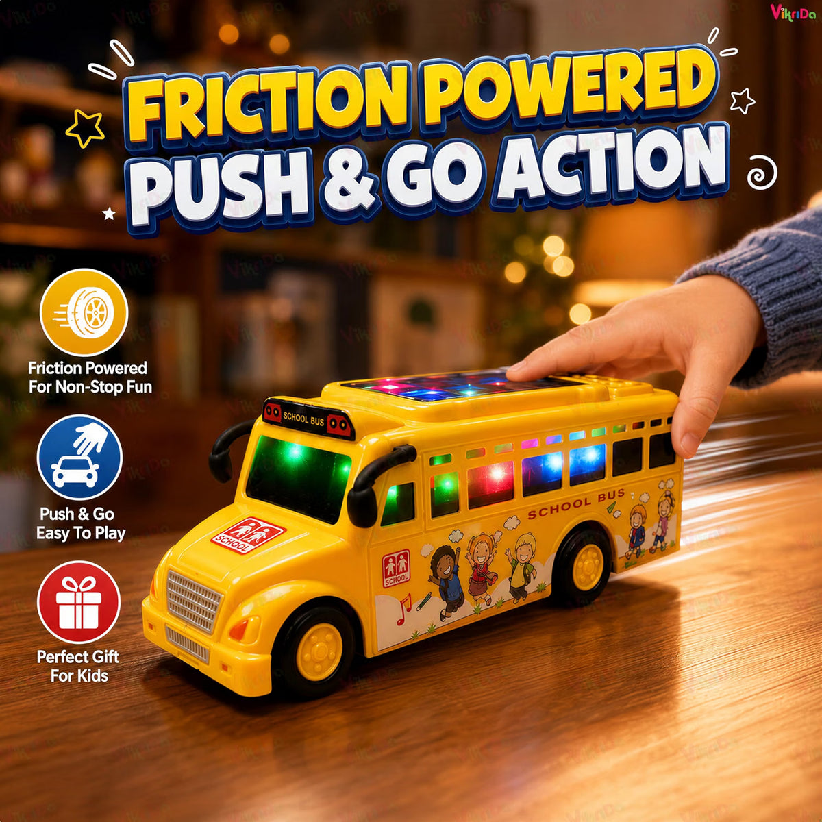 VikriDa Friction Powered School Bus Toy