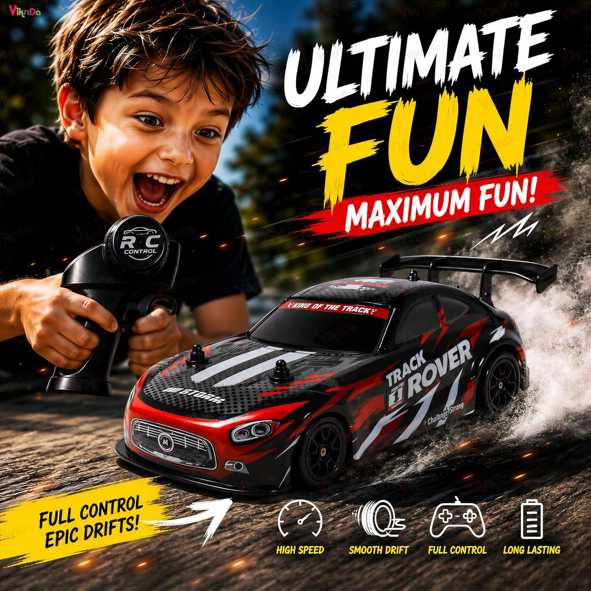 VikriDa Red RC Rapid Drift Car – Remote Control Drift Toy for Kids