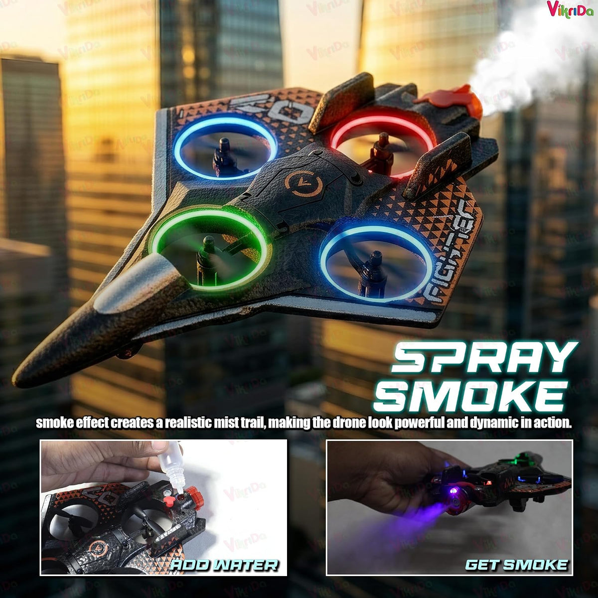 VikriDa Smoke Effect RC Airplane Drone for Kids