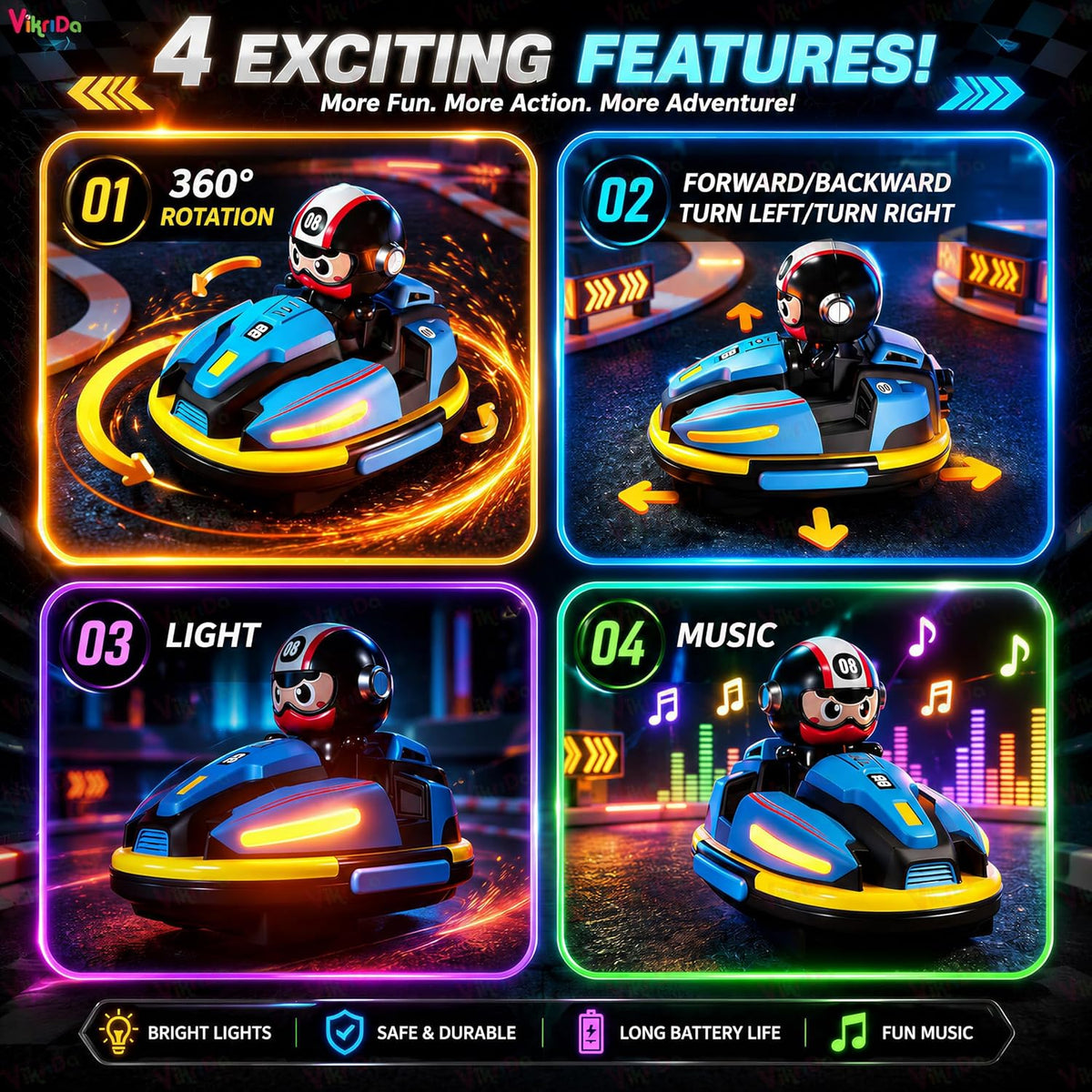 VikriDa Smoke Effect Bumper Car – Bump and Go Toy Car for Kids