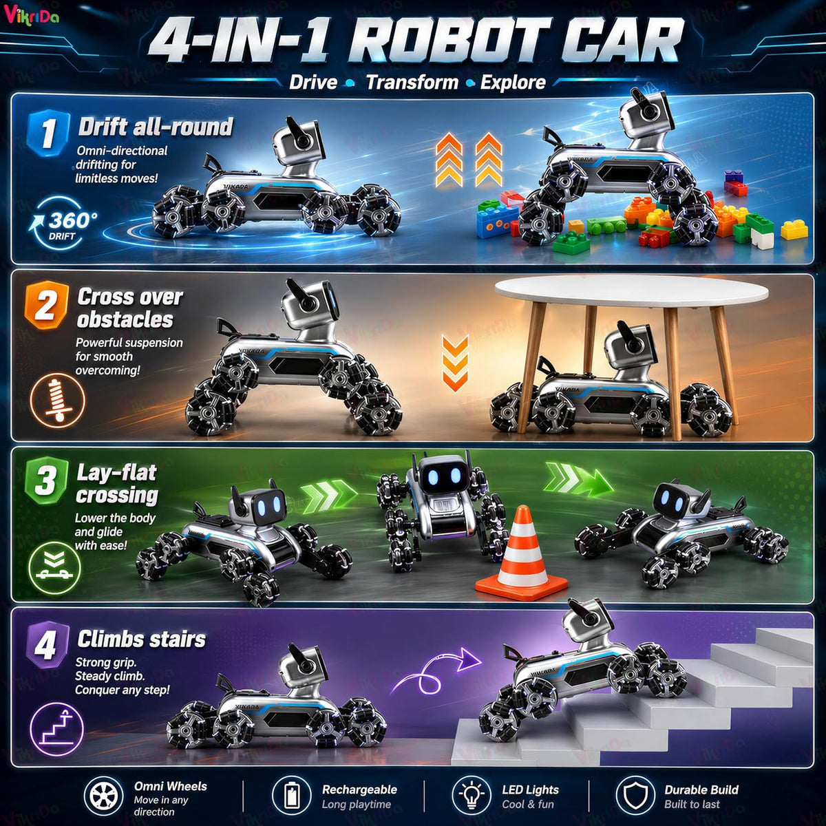 VikriDa Stunt Eight-Wheel Robot Dog for Kids