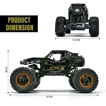 VikriDA Remote Control car with Mist Smoke Spray Function 1:18 Rock Crawler 2 WD High Speed Rechargeable Off-Road Monster Truck 45° Angle Climbing Car Toy for Kids - Black Color