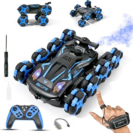VikriDA Gesture Sensing Stunt Rc Cars, 8Wd Rechargeable Racing Drift Double-Sided Car, Hand Remote Control Crawler Toy for Boys 8 9 10 11 12 Year Old, Christmas Birthday Party Gifts for Kids - Blue