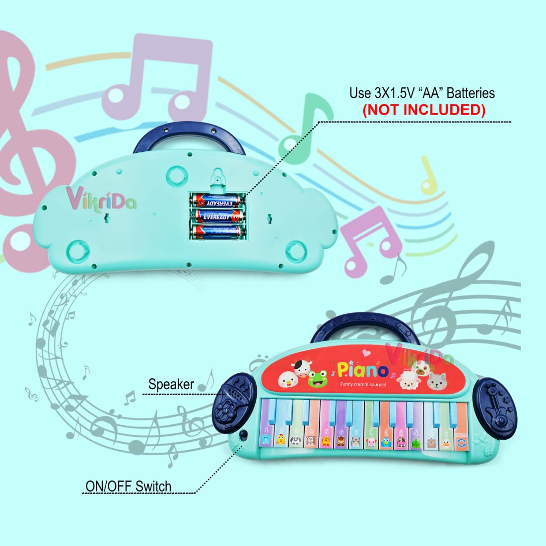 VikriDA Mini Piano Keyboard Toy for Kids Multifunction Baby Musical Instrument Educational Toys for Boys and Girls - Blue