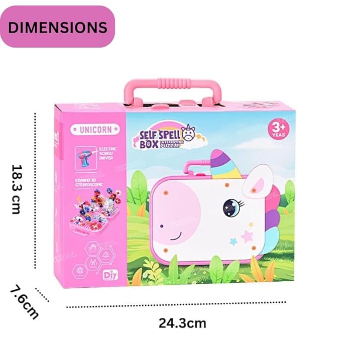 VikriDA Electric Drill Screw Tool Set Creative Mosaic Puzzle Toy, DIY 3D Creativity Educational Kit Construction Toy Building Block Toys for Kids, Girls and Boys (Unicorn)