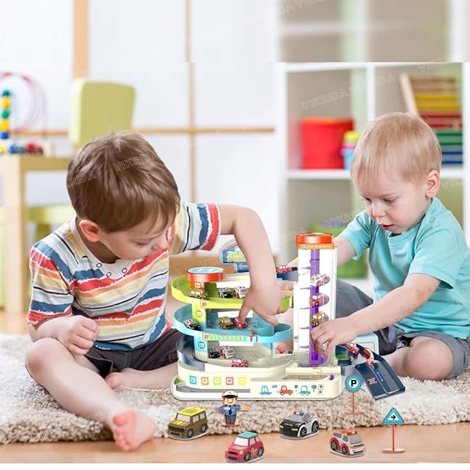 VikriDA Big Size 5 Floor with 6 Cars Car Adventure Toys for 3+ Year Old Boys Girls, City Rescue Preschool Educational Toy Vehicle Puzzle Car Track Playsets for Toddlers - Car Race Tracks