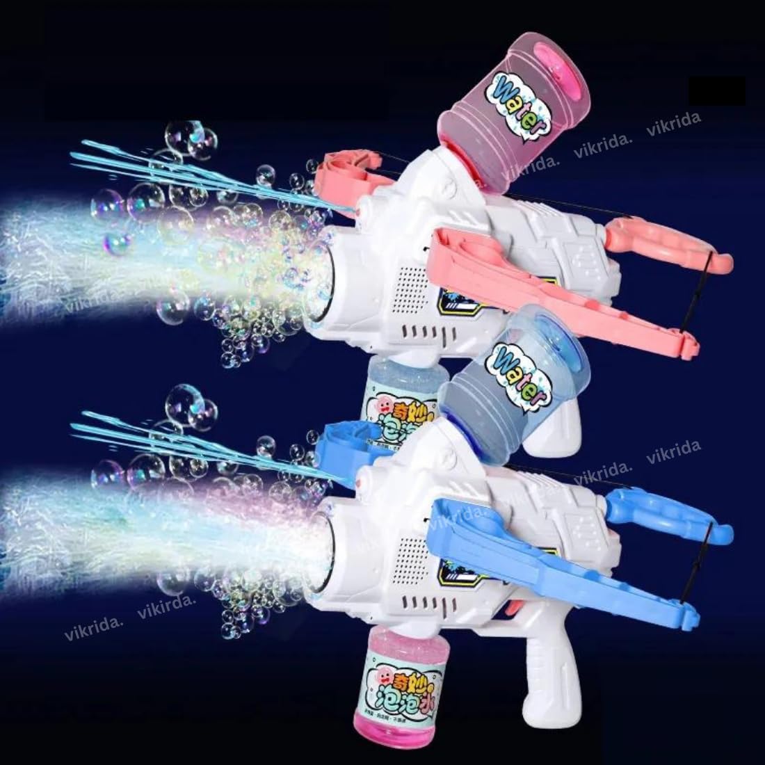 VikriDA 2-in-1 Light up Crossbow Bubble Blower Gun | Electric Bubble Machine Toy Set for Kids Boys and Girls, Blue