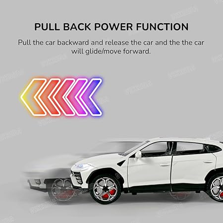 VikriDA Big Size 1:24 Scale Diecast Model Car - Lambo Urus with Smoke,Sound and Light Effects - Pullback Vehicle Toy Collection for Kids, White
