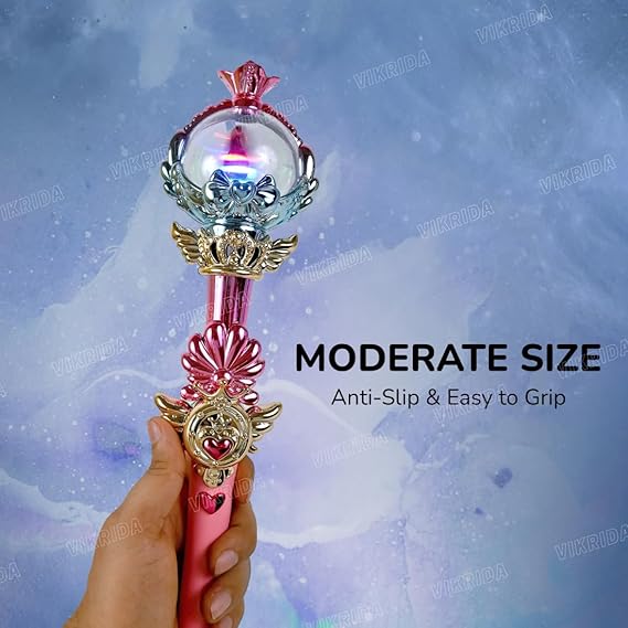 VikriDA Princess Fairy Magic Wand Moon Styling Stick Flashing Toy with Music and Light for Kids (Big Size Light Music Wand)