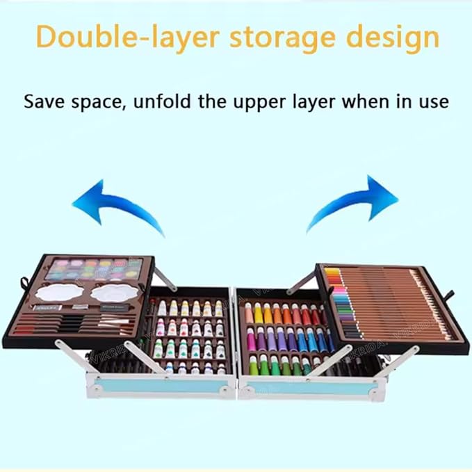 VikriDA Unicorn Big Coloring Suitcase - Art & Craft Painting Box - 145Pieces Color Kit (Water Color, Pastel Color, Sketches & Acrylic Paint Brush), Blue