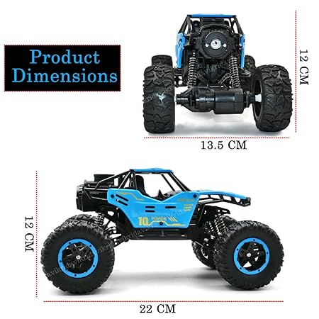VikriDA Remote Control car with Mist Smoke Spray Function 1:18 Rock Crawler 2 WD High Speed Rechargeable Off-Road Monster Truck 45° Angle Climbing Car Toy for Kids - Blue Color
