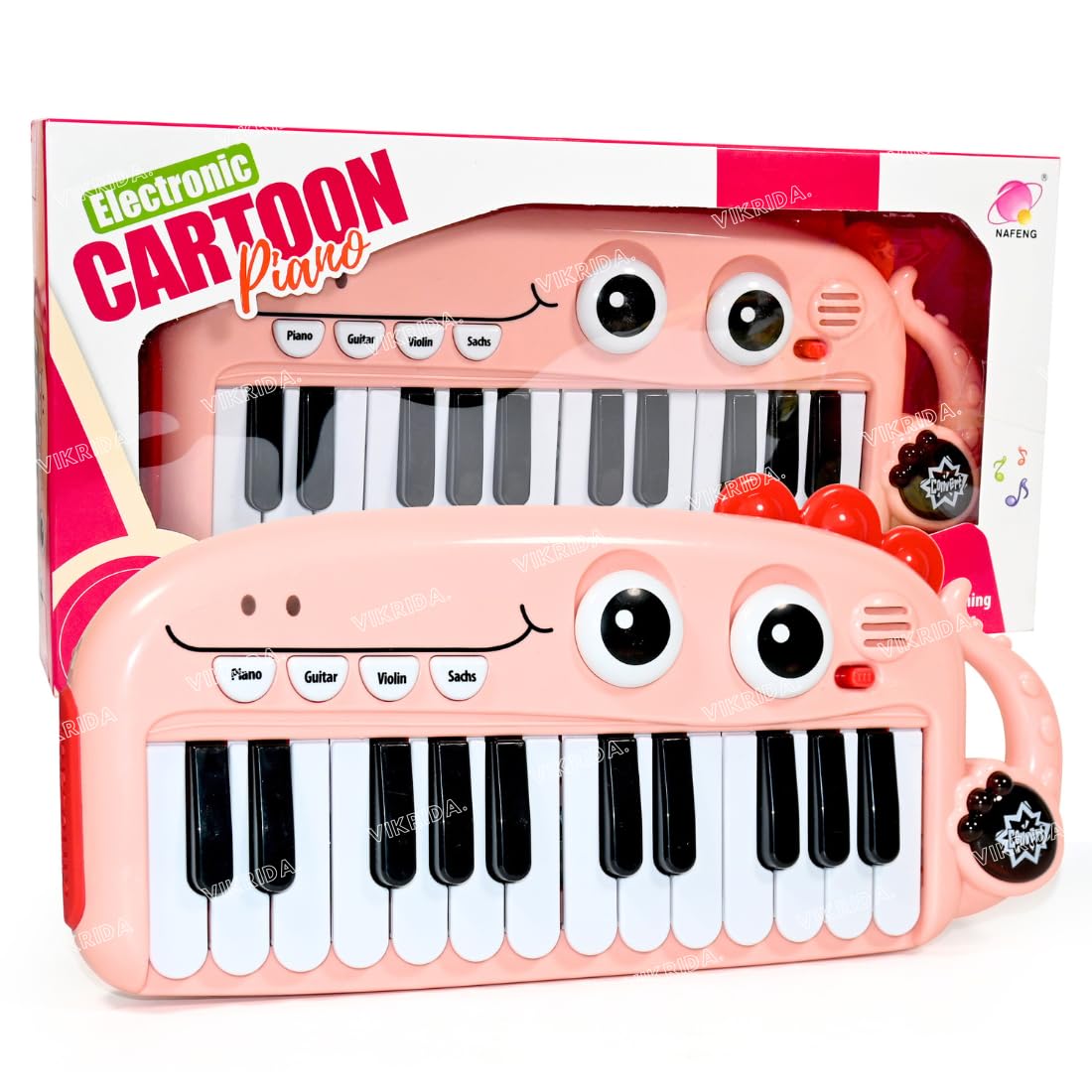 Vikrida 24 Key Mini Cartoon Piano Keyboard | Electronics Piano Keyboard Musical Toy - Pink Mini Dino Piano