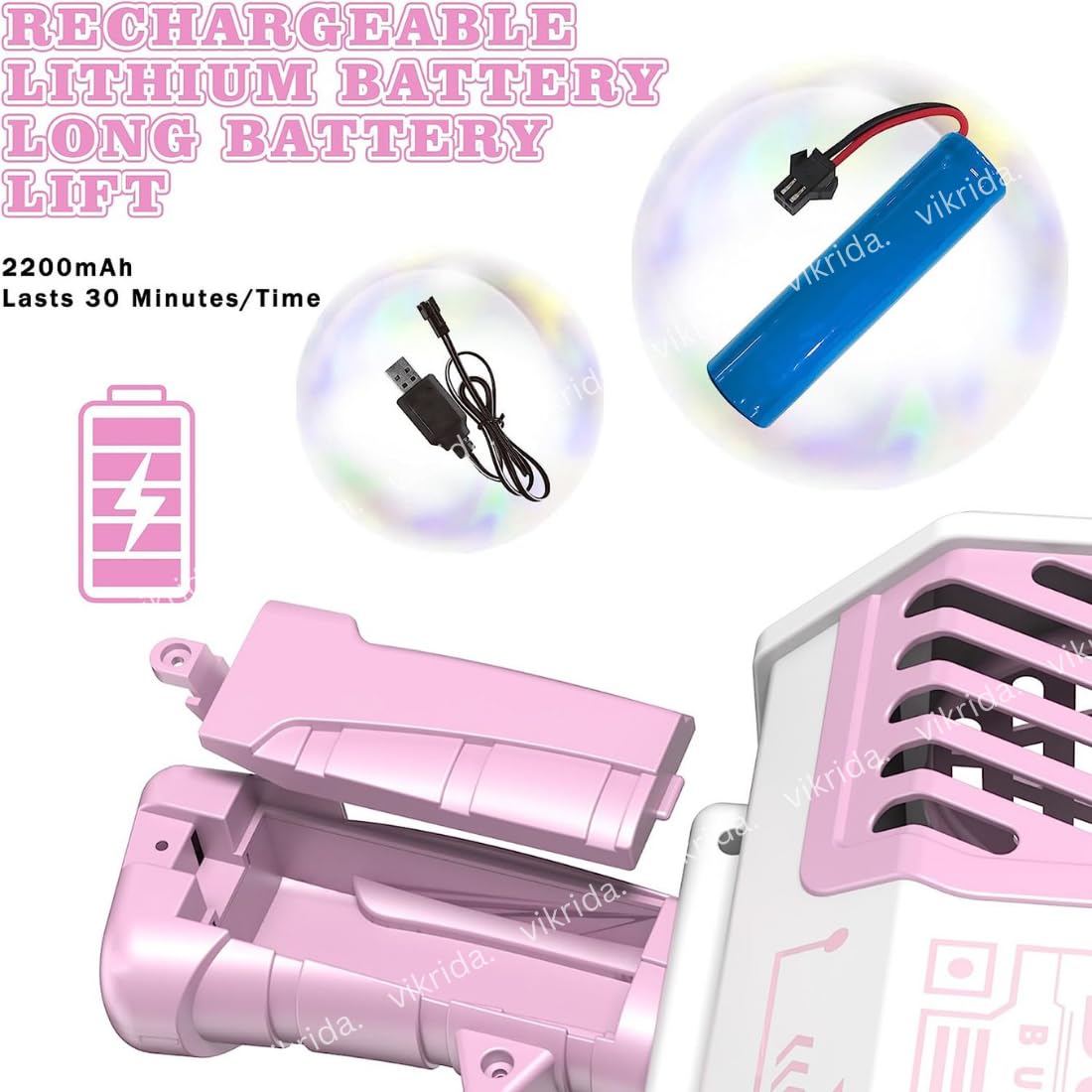Vikrida 69 Hole Automatic Bazooka Bubble Gun for Kids with Colorful Lights & Colourful Bubble - Pink