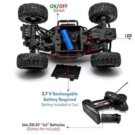 VikriDA Remote Control Car for Kids, Monster Truck Rock Crawler Climbing RC Toy Vehicle Car for Boys and Girls- Red