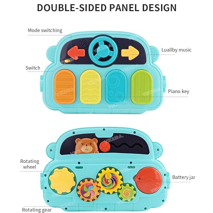 VikriDA 2 in 1 Musical Baby Activity Walker with Convertible Play Gym - Push Walker with Play Piano, Lights, Rattles & Tummy Time Mat for Babies & Toddlers