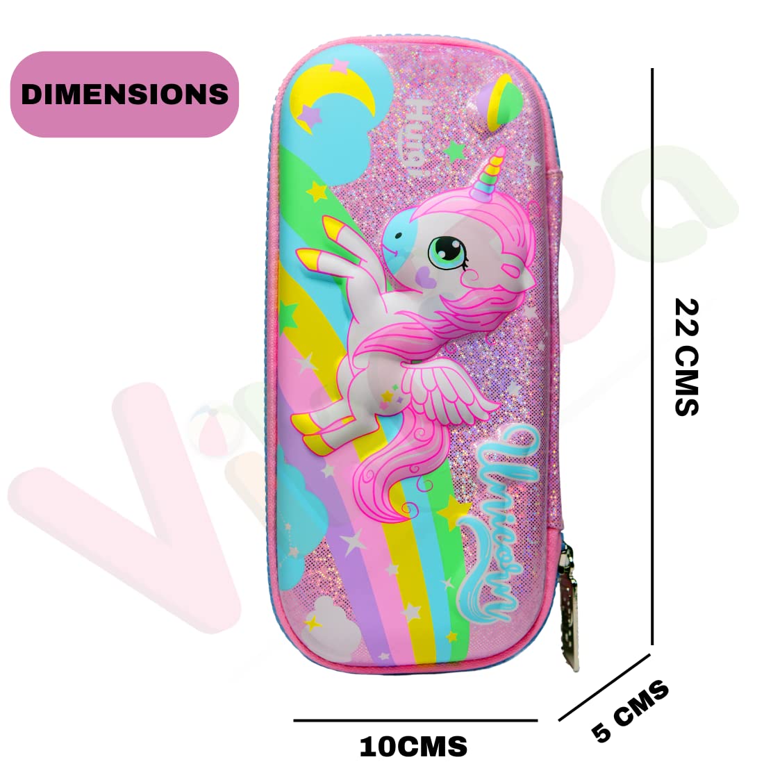 VikriDA Unicorn Pink Hardtop Pencil Case with Multiple Compartments -