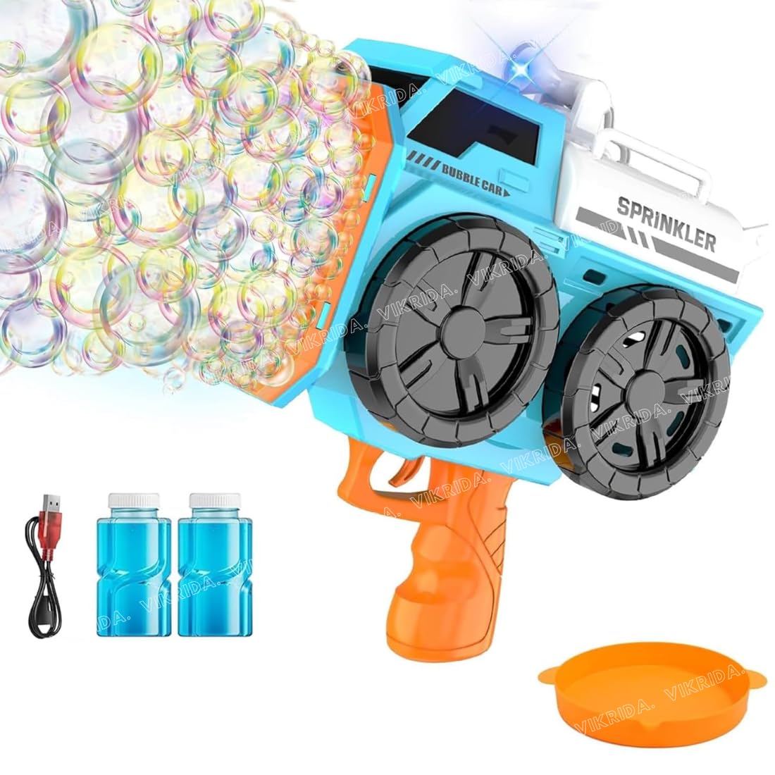 Vikrida 139 Holes Automatic Bubble Gun Blaster with Bubble Refill Solution, Indoor & Outdoor Bubble Maker Blower Summer Toys - Blue