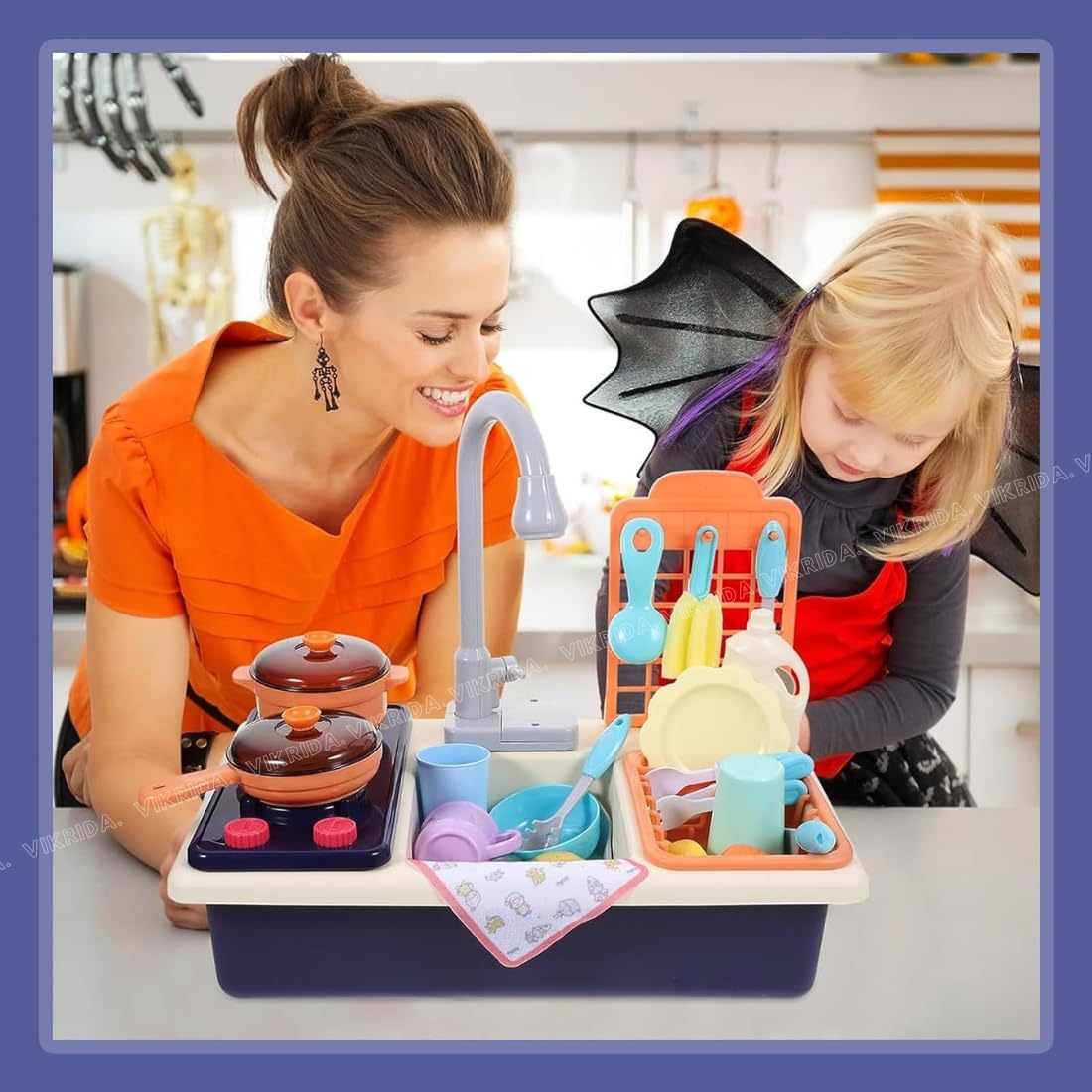 Vikrida Kitchen Sink Toys Water Playset with Running Water House Wash Up Kitchen set