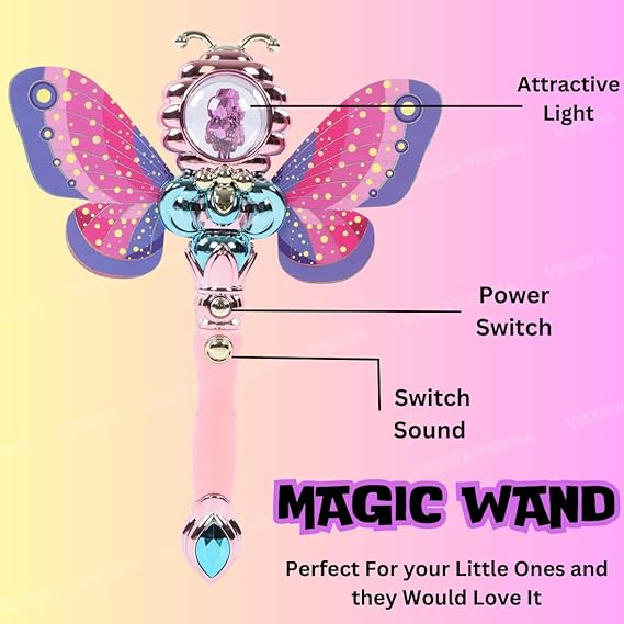 VikriDA Electric Light Up Magic Wand, Musical & Lightening Magic Wand Toy for Kids (Light Music Wing Wand)